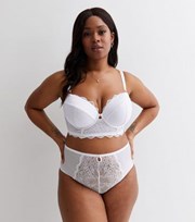 New Look Curves White Floral Lace High Waist Brazilian Briefs